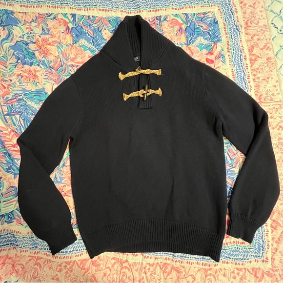 J. Crew | Navy Blue Men’s Toggle Closure Shawl-Collar Pullover Sweater - Picture 3 of 5
